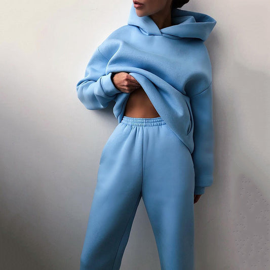 Solid Color Hooded Casual Suit - Rooftopboutique