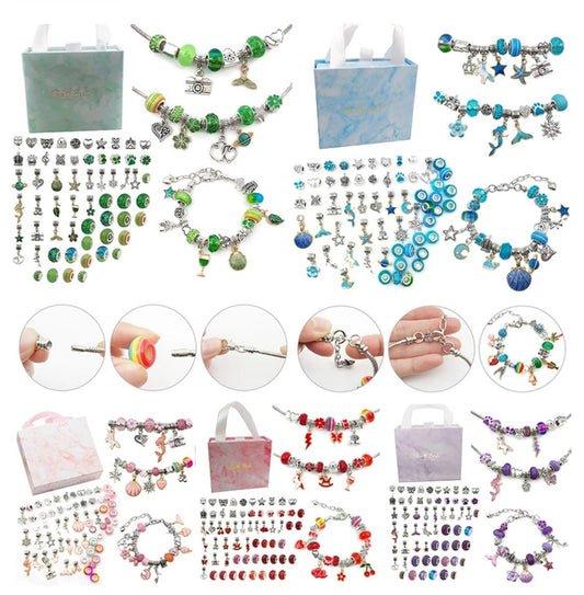 DIY Jewellery Making Bracelet Kit for Girls - Metal Charms Set with Macroporous Beads - Rooftopboutique