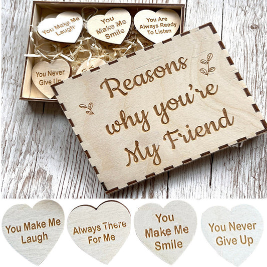 Personalized "Reasons Why You Are My Friend" Gift Box with Wooden Heart Tokens - Rooftopboutique