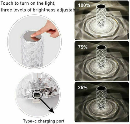Crystal Table Lamp - Diamond Rose Touch Light with Remote Control - Rooftopboutique